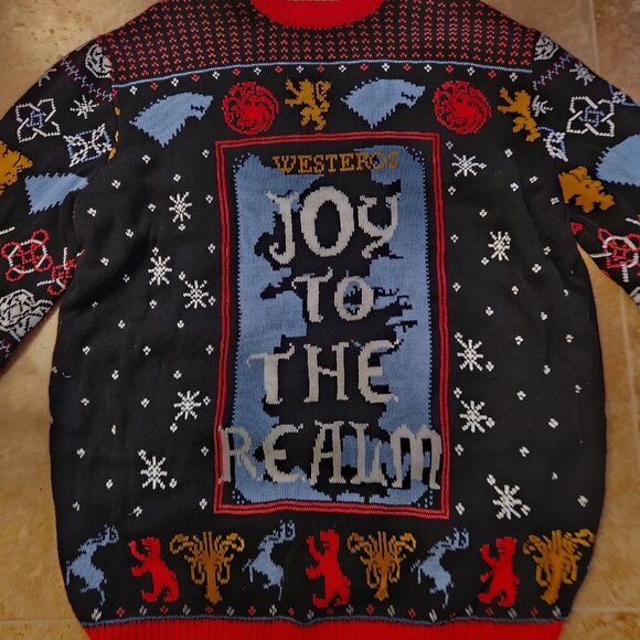 Game Of Thrones Ugly Holiday Sweater Joy To The Realm Westeros NY Laundry XL EUC - Picture 5 of 12